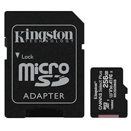 მეხსიერების ბარათი Kingston SDCS2/256GB, 256GB, SDXC, Canvas Select Plus With Adapter, Black